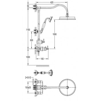 Shower set wall mounted Omnires Armance miedź antyczna- sanitbuy.pl