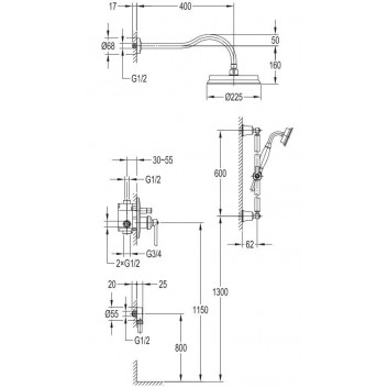 Set concealed shower Omnires Armance miedż antyczna- sanitbuy.pl