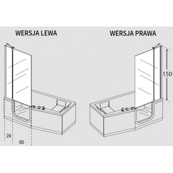 Parawan nawannowy Iris Comby, height 150 cm, right version, profil chrome, glass transparent- sanitbuy.pl