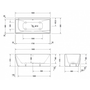 Bathtub rectangular corner Duravit DuraSquare 180x80 cm z bezszwową obudową left, white - sanitbuy.pl