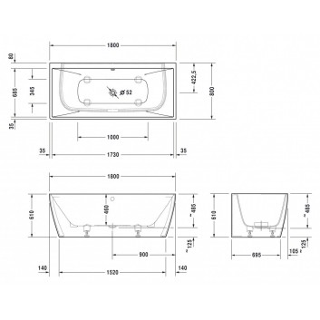 Bathtub rectangular corner Duravit DuraSquare 180x80 cm z bezszwową obudową right, white - sanitbuy.pl