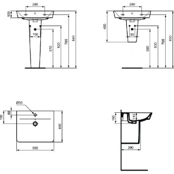 Washbasin Cube Ideal Standard Connect Air 550x460x160mm battery hole white- sanitbuy.pl