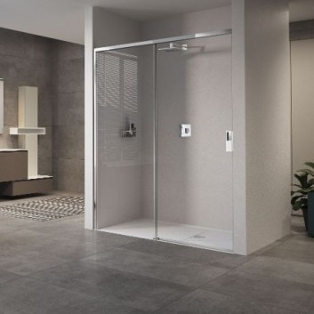 Door shower left Novellini Opera 2PH with fixed panel 87-90x200cm transparent glass, profil chrome- sanitbuy.pl