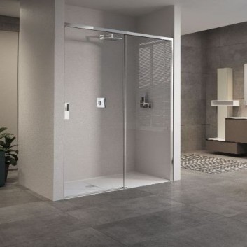 Door shower left Novellini Opera 2PH with fixed panel 87-90x200cm transparent glass, profil chrome- sanitbuy.pl