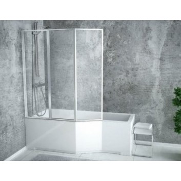 Asymmetric bathtub right Besco Integra 150x75cm + parawan 2-skrzydłowy, white- sanitbuy.pl