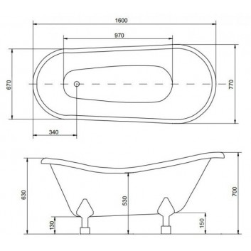 Bathtub freestanding oval Besco Otylia 160x77cm Retro + legs chrome- sanitbuy.pl