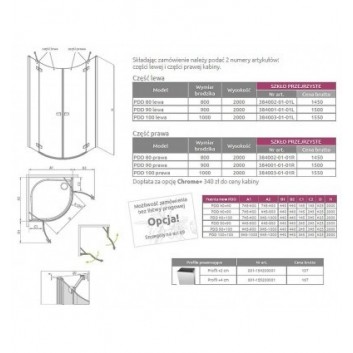 Cabin asymmetric 100x80 Fuenta New PDD Radaway profil chrome, glass transparent- sanitbuy.pl