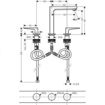 3-hole washbasin faucet standing Hansgrohe Metropol 160 EcoSmart with waste, chrome - sanitbuy.pl