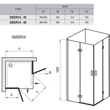 Shower cabin Ravak SmartLine square square SMSRV4 90x90 Chrome+Transparent 190 cm - sanitbuy.pl