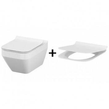 Cersanit Crea Set Toaleta WC wall-hung 52x35 cm rectangular CleanOn with seat toilet wolnoopadającą Slim, white- sanitbuy.pl