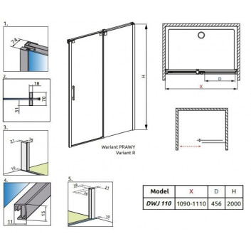 Radaway Espera DWJ Door shower for recess installation 110cm with coating EasyClean right profil chrome, transparent glass- sanitbuy.pl