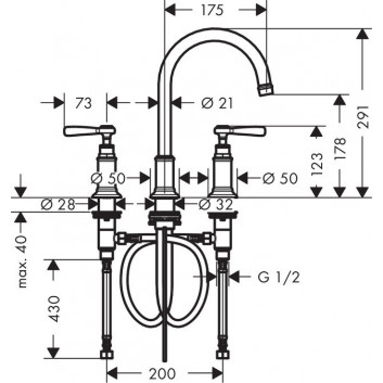 Washbasin faucet Axor Montreux two-handle 3-hole z lever handles, chrome- sanitbuy.pl