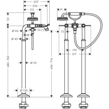 Bath tap Axor Montreux freestanding two-handle, uchwyty jednoramienne, chrome- sanitbuy.pl