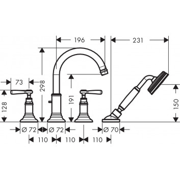 Bath tap Axor Montreux freestanding two-handle, uchwyty jednoramienne, chrome- sanitbuy.pl