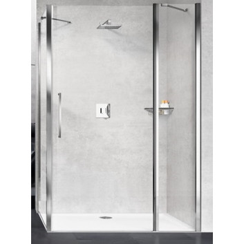 Swing door Novellini Young 2.0 2P+F 100m with side panel, silver profile transparent glass- sanitbuy.pl