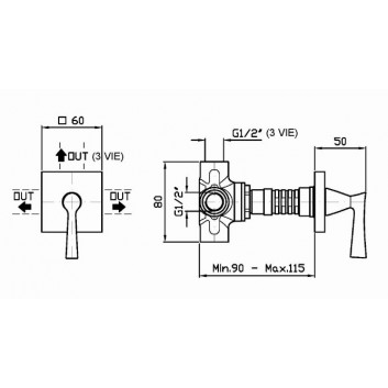 Shower mixer Zucchetti Bellagio thermostatic 2 lub 3 drożna with switch, chrome- sanitbuy.pl