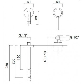 Washbasin faucet Giulini Giovanni Futuro single lever wall mounted 2-hole, złota