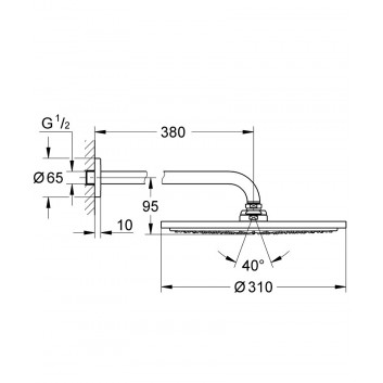 Shower set Grohe Atrio Rainshower® 310, wall mounted, dł. ramienia 380 mm, chrome, górny, ogranicznik przepływu