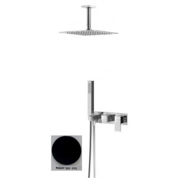 Shower set with mixer nwannową 3 otworową Bruma Linea z overflow and rainfall 25 cm, night sky