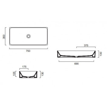 Countertop washbasin Catalano Zero, 75x35, white