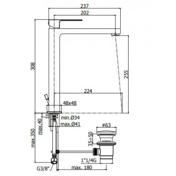 Washbasin faucet Paffoni Elle, pionowa, without pop, black mat