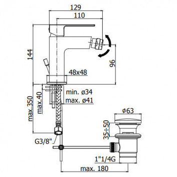 Bidet mixer standing, Paffoni Elle, chrome (korek click clack)