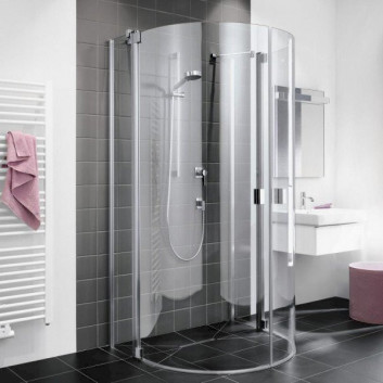 Quadrant shower enclosure KERMI RAYA 90x90 H-200 glass transparent, shiny silver profile, KermiClean 