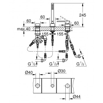 4-hole bath mixer Grohe Plus, standing, with shower set, chrome