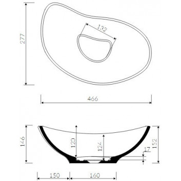 Countertop washbasin Marmorin Tallasa, 466x277x152 mm without tap hole, without overflow white 