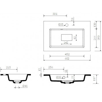 Vanity washbasin/drop in Marmorin Lira 60, 602x390x117 mm white 