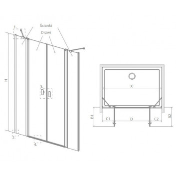 Door shower Radaway Nes KDS II 120, left, 1200x2000mm, silver profil