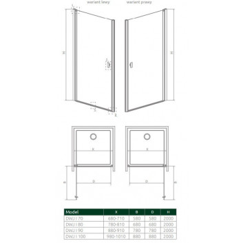 Front for shower cabin Radaway Nes 8 Black KDS I 140, door left, glass transparent, 1400x2000mm, black profil