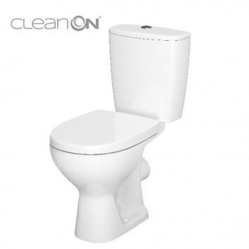 Kompakt WC Cersanit Arteco CleanOn, bezkołnierzowa bowl, 64,5x36cm, polipropylenowa soft-close WC seat, drain pionowy, doprowadzenie wody z boku, white