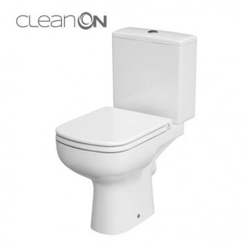 Kompakt WC Cersanit City CleanOn, 67x37,5cm, bowl bezkołnierzowa, seat slim duroplastowa with soft closing, drain poziomy, doprowadzenie wody od boku, white