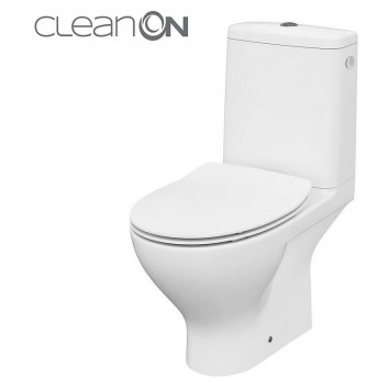 Kompakt WC Cersanit Moduo CleanOn, bezkołnierzowa bowl, 65,5x35,5cm, soft-close WC seat, drain poziomy, doprowadzenie wody od boku, white