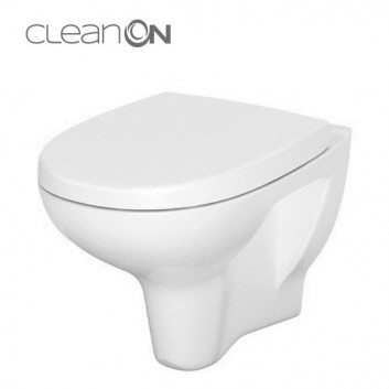 Bowl zawieszana Cersanit Crea CleanOn, bezkołnierzowa, oval, 52x35,5cm, duroplastowa soft-close WC seat, white