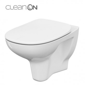 Bowl zawieszana Cersanit Crea CleanOn, bezkołnierzowa, oval, 52x35,5cm, duroplastowa soft-close WC seat, white