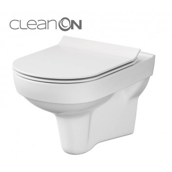 Bowl zawieszana Cersanit Caspia CleanOn, bezkołnierzowa, rectangular, 54x36,5cm, duroplastowa soft-close WC seat, white