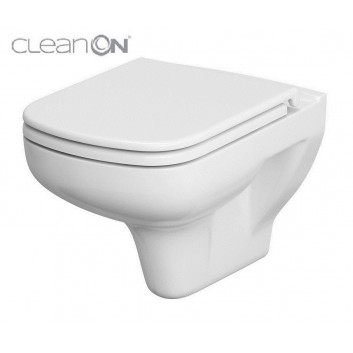 Bowl zawieszana Cersanit Caspia CleanOn, bezkołnierzowa, rectangular, 54x36,5cm, duroplastowa soft-close WC seat, white