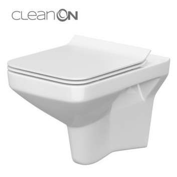 Bowl zawieszana Cersanit Colour CleanOn, bezkołnierzowa, rectangular, 52,5x36cm, duroplastowa soft-close WC seat, white