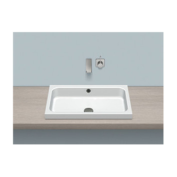 Countertop washbasin Alape Stream SR-Series, rectangular, 650x472mm, z overflow, battery hole, AB.SR650H, white