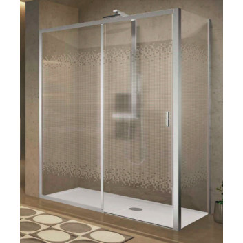 Door shower Novellini Lines 2.0 2PH, 150cm, sliding ze stałym polem, left, glass transparent, silver profile