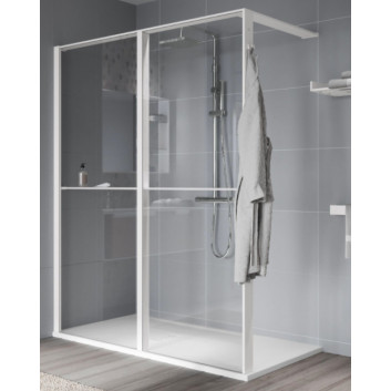 Shower enclosure Walk-In Novellini Kaudra HWZ2 Frame, 180x200cm, right version, with hanger for towel i półką, white profile mat