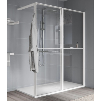 Shower enclosure Walk-In Novellini Kaudra HWZ2 Frame, 180x200cm, right version, with hanger for towel i półką, white profile mat