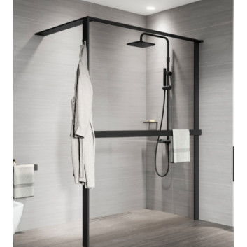 Shower enclosure Walk-In Novellini Kaudra HWL Frame, 220x200cm, right version, z 2 półkami, white profile mat
