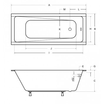 Bathtub rectangular Besco Modern Slim, 140x70cm, acrylic, white