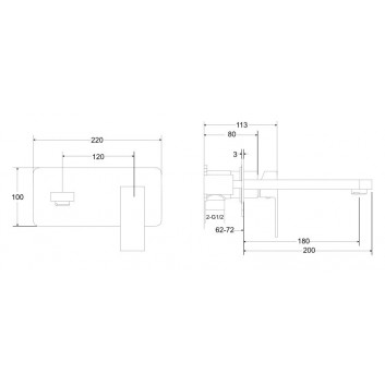 Washbasin faucet Besco Illusion, concealed, spout 180mm, chrome