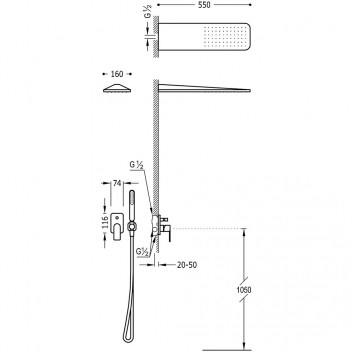 Shower set Tres Loft Colors, with concealed mixer, gold matt