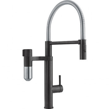 Kitchen faucet Franke Vital J, obracana spout, height 477mm, filtrowanie wody, black mat/stainless steel,