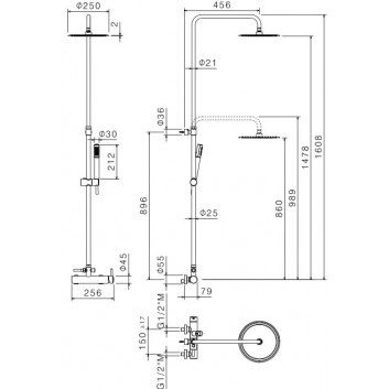 Shower set Vema Maira, concealed, 2 wyjścia wody, overhead shower round 20cm, chrome